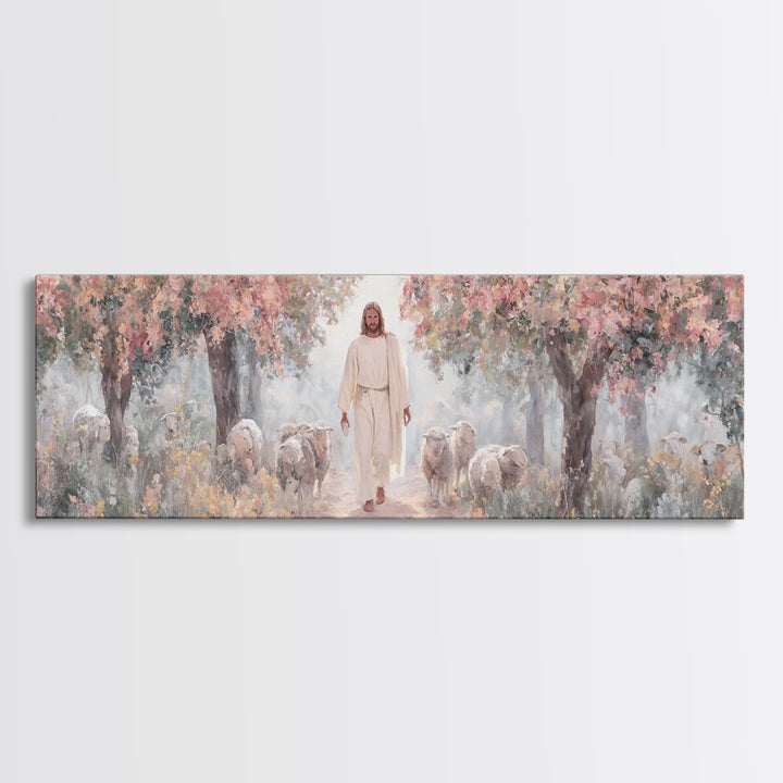 Garden Of Gentle Light | Framed Canvas Print | Panoramic Art | Christian Wall Art | Jesus Painting | Christian Art Canvas | Christmas Art