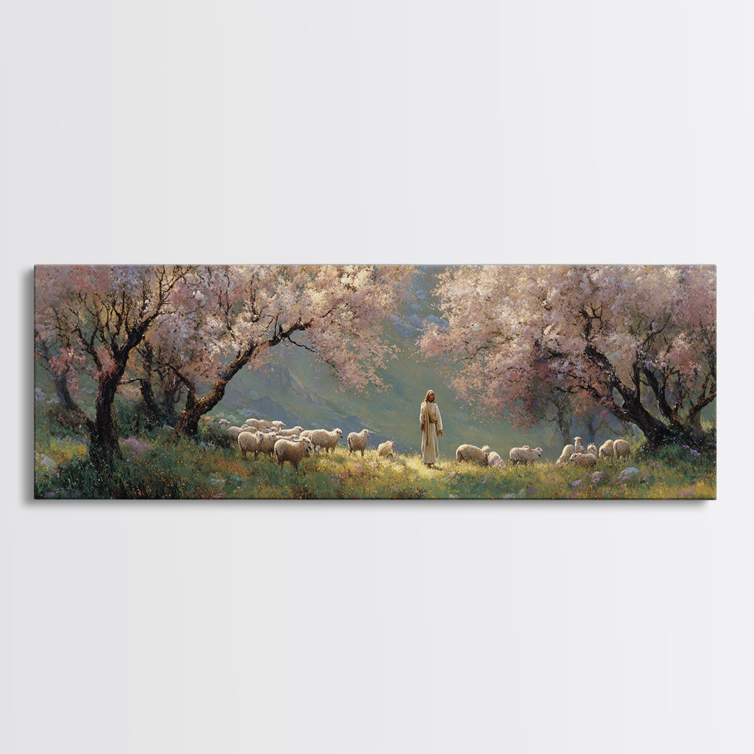 Springtime Grace, Framed Canvas Print, Panoramic Wall Art, Jesus Painting, Christian Wall Art, Christian Art Canvas, Christmas Art