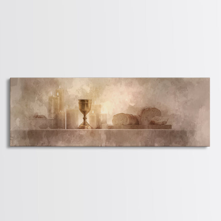 Holy Feast Glow | Framed Canvas Print | Panoramic Print | Christian Wall Art | Christian Art Canvas | Christmas Art | Modern Christian Art