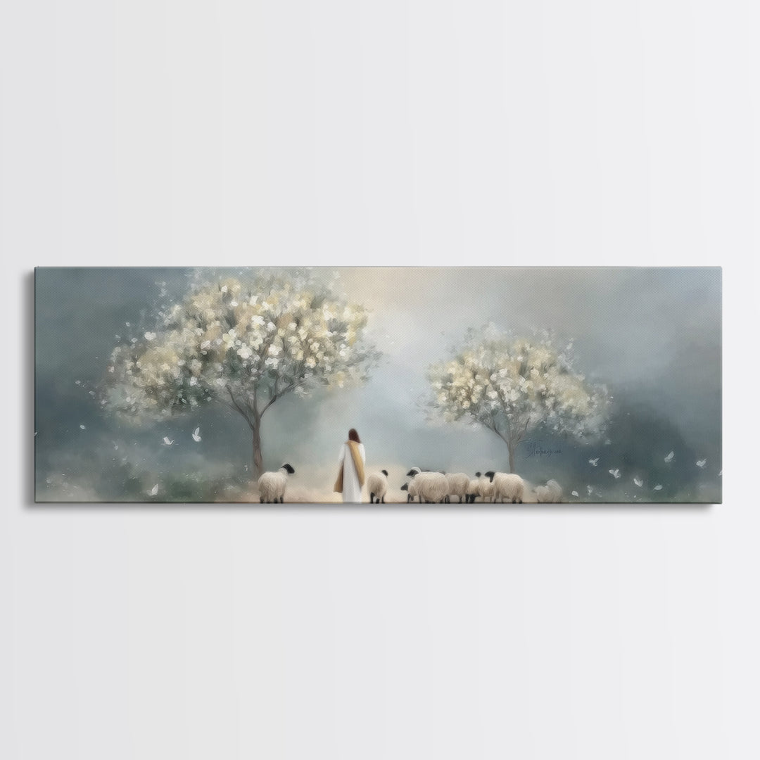 Blossoms Of Grace – Framed Canvas Print – Christian Art Canvas – Jesus Christmas Art – Panoramic Wall Art – Christian Wall Art – Christmas