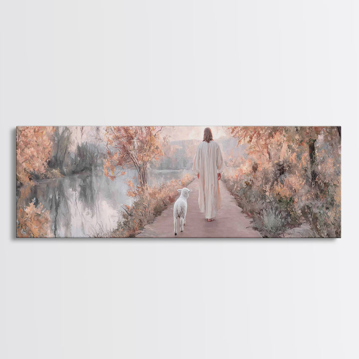 Autumn Path Mercy | Framed Canvas Print | Christian Art Print | Jesus Painting | Panoramic Painting | Christian Christmas Art | Christian D