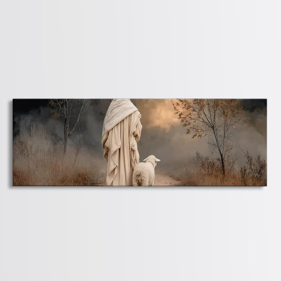 Guiding Through Midnight, Framed Canvas Print, Christian Christmas Art, Jesus Painting Canvas, Panoramic Art, Christian Wall Art, Christmas