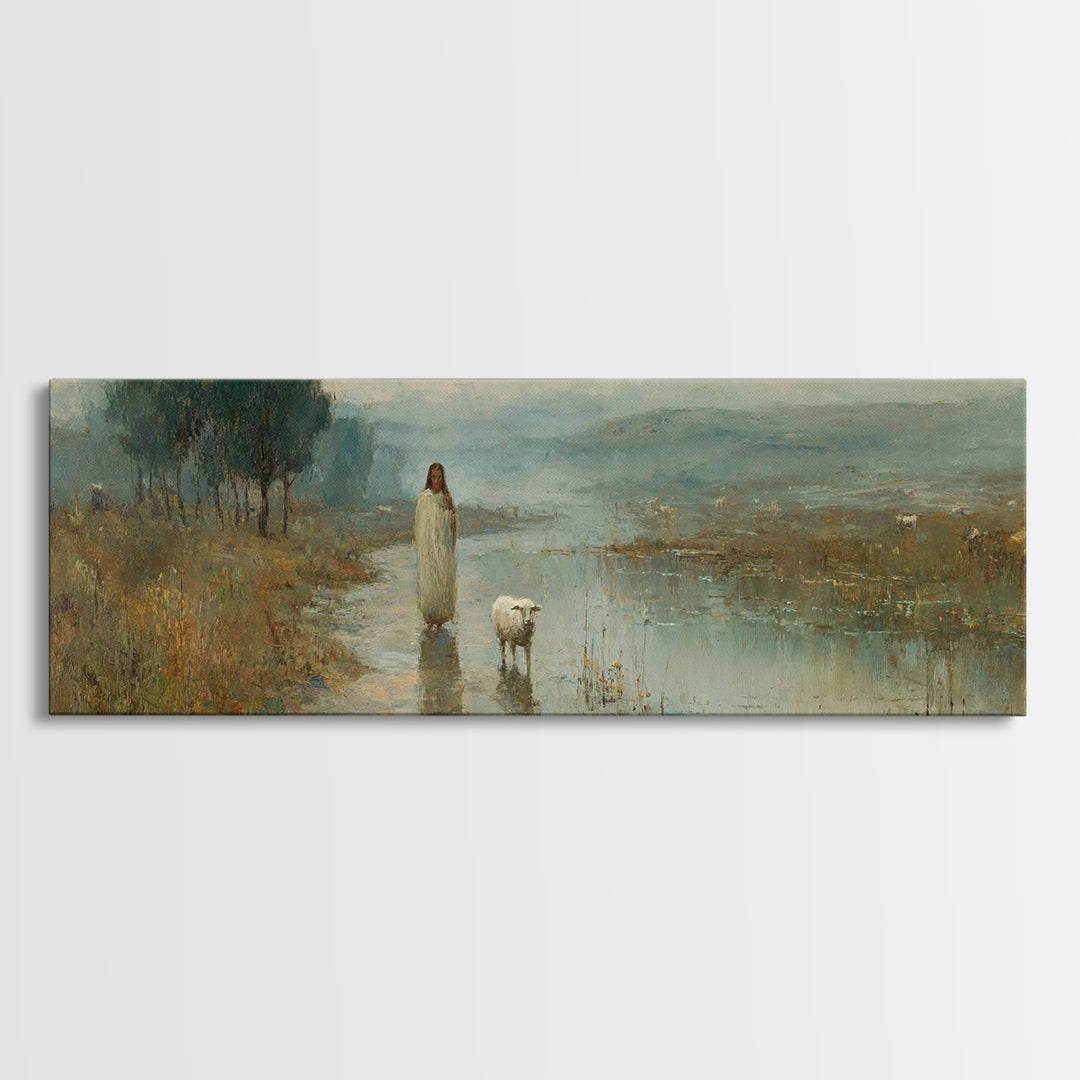 Still Waters Hope – Framed Canvas Print – Christian Art Painting – Panoramic Wall Art – Jesus Art Print – Christian Christmas Art – Christi