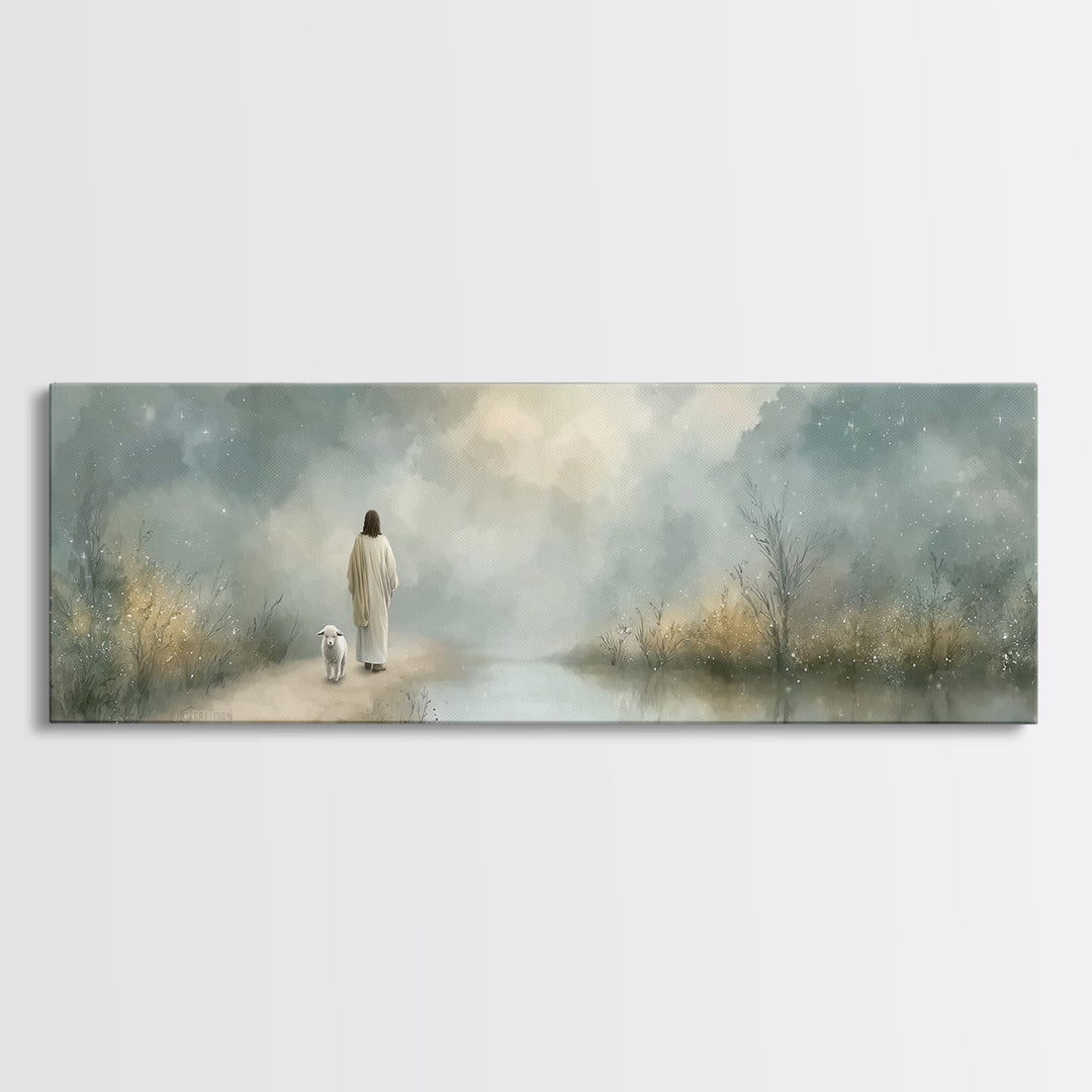 Starry Fields Promise | Framed Canvas Print | Christian Art Canvas | Jesus Painting | Panoramic Frame | Christian Wall Art | Christmas Art