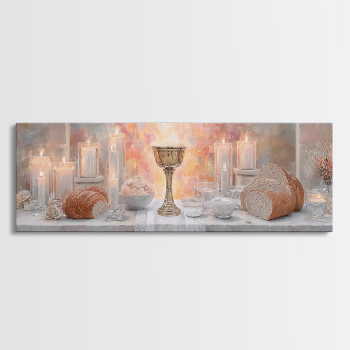 Light Of Communion – Framed Canvas Print – Panoramic Painting – Christian Art Print – Christian Wall Art – Minimalist Christian Art – Chris