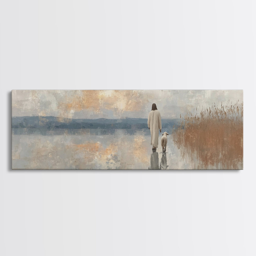Path Of Stillness – Framed Canvas Print – Panoramic Art – Christian Art Canvas – Jesus Painting – Christian Wall Art – Christian Art Print