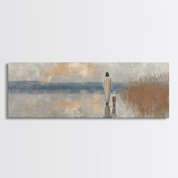 Path Of Stillness – Framed Canvas Print – Panoramic Art – Christian Art Canvas – Jesus Painting – Christian Wall Art – Christian Art Print