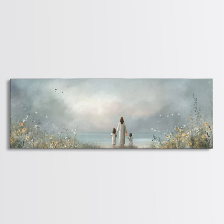 Shoreline Of Hope, Framed Canvas Print, Panoramic Painting, Christian Art Canvas, Jesus Painting, Christian Wall Art, Christian Art Gift