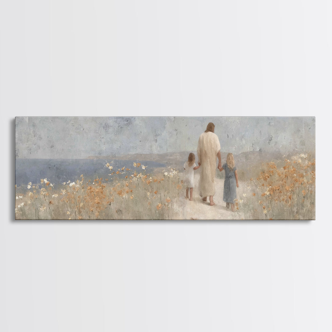 Path Of Gentle Faith, Framed Canvas Print, Panoramic Wall Art, Christian Art Canvas, Jesus Painting, Christian Art Prints, Christian Decor