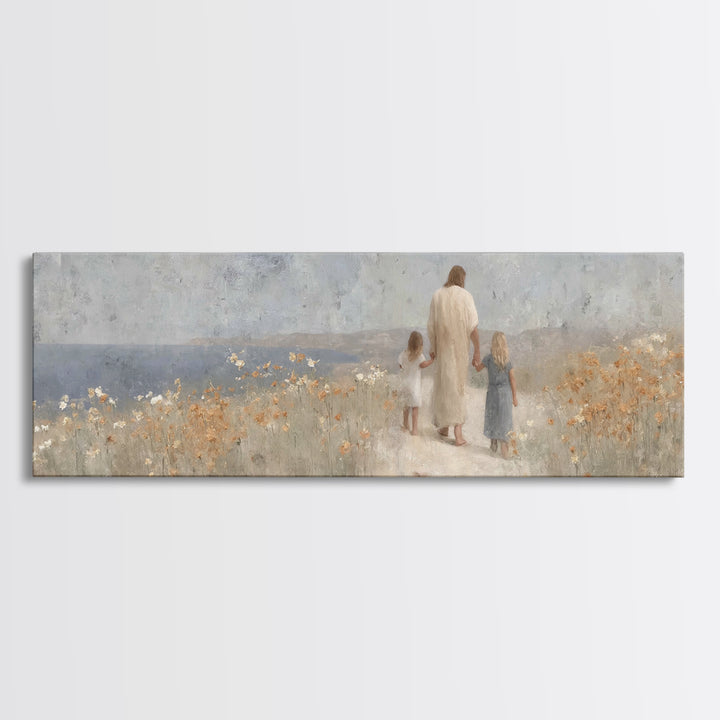 Path Of Gentle Faith, Framed Canvas Print, Panoramic Wall Art, Christian Art Canvas, Jesus Painting, Christian Art Prints, Christian Decor