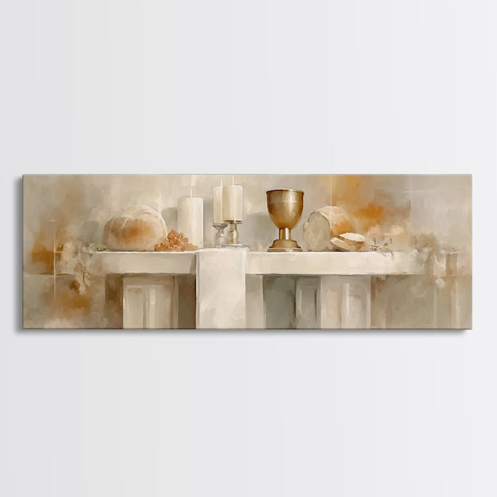 Bread Of Blessing | Framed Canvas Print | Panoramic Wall Art | Christian Art Canvas | Christian Wall Art | Christmas Art | Christian Decor