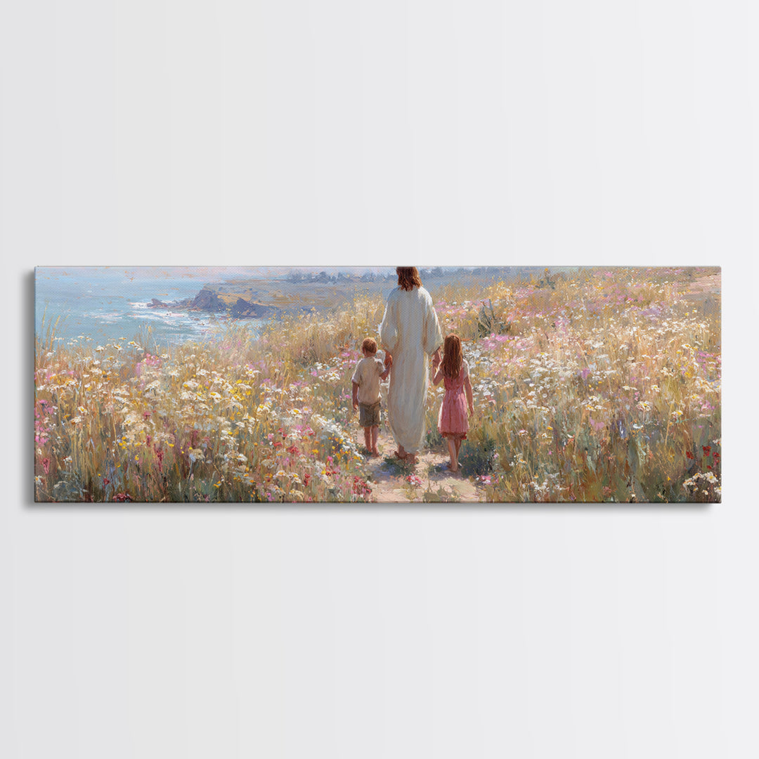 Wildflower Journey – Framed Canvas Print – Panoramic Art – Jesus Painting – Christian Art Canvas – Christian Wall Art – Christian Gift Idea