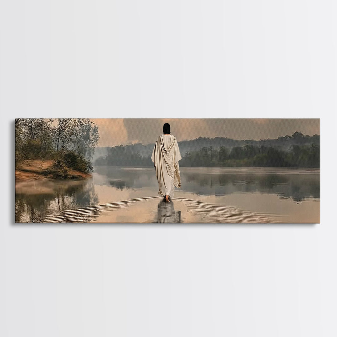 Gentle Shepherd, Framed Canvas Print, Panoramic Wall Art, Christian Painting, Jesus Art Print, Christian Art Canvas, Christian Christmas Ar