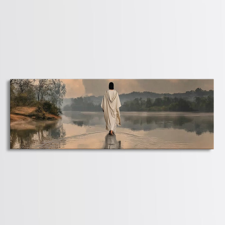 Gentle Shepherd, Framed Canvas Print, Panoramic Wall Art, Christian Painting, Jesus Art Print, Christian Art Canvas, Christian Christmas Ar