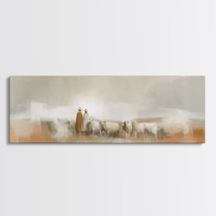 Silent Flock Journey, Framed Canvas Print, Panoramic Art, Christian Art Print, Christian Christmas Art, Jesus Canvas Art, Christian Wall Ar