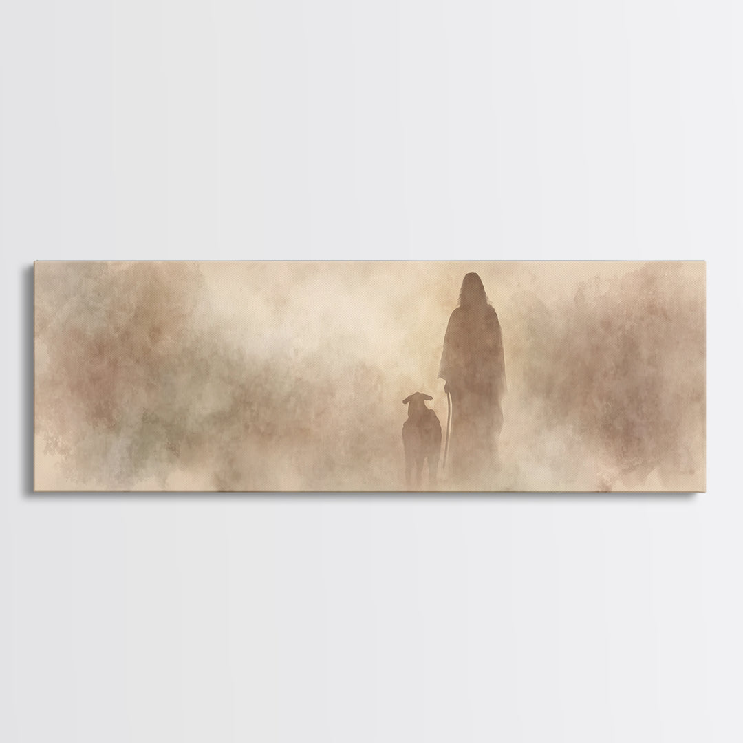Guiding Shepherd – Framed Canvas Print – Panoramic Painting – Christian Art – Christian Canvas – Jesus Painting – Christian Decor