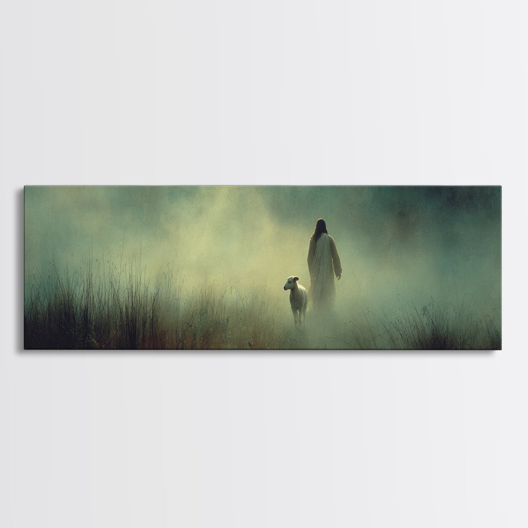 Misty Grace, Framed Canvas Print, Panoramic Painting, Christian Wall Art, Jesus Art Print, Christian Canvas Art, Subtle Christian Art