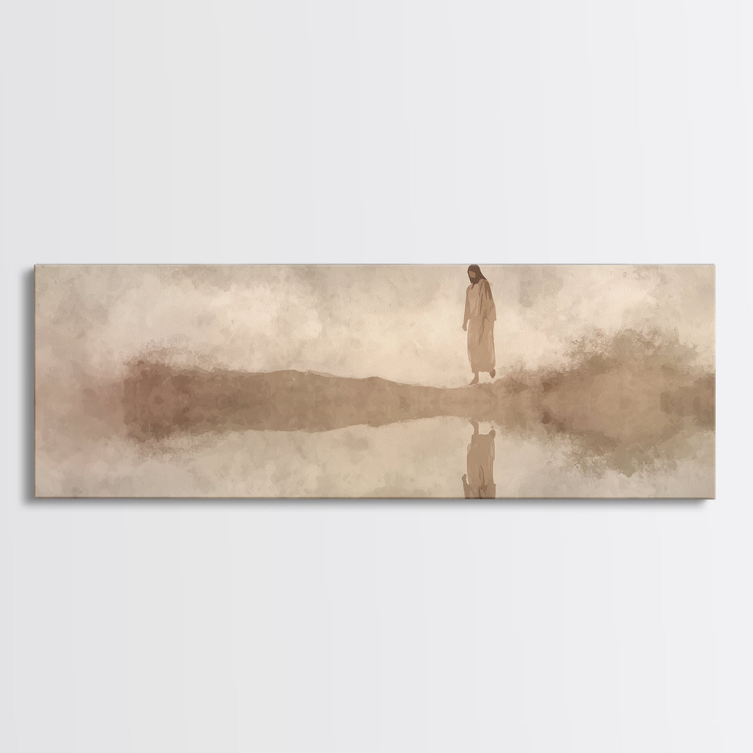 Heaven’s Guiding Shore | Framed Canvas Print | Panoramic Frame | Christian Wall Art | Jesus Painting | Christian Christmas Decor | Modern C