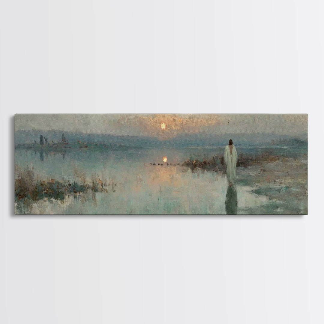 Heavenly Stillness, Framed Canvas Print, Christian Art Canvas, Panoramic Wall Art, Jesus Painting, Christian Wall Art