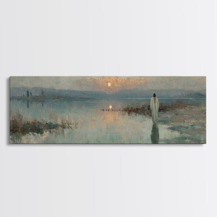 Heavenly Stillness, Framed Canvas Print, Christian Art Canvas, Panoramic Wall Art, Jesus Painting, Christian Wall Art