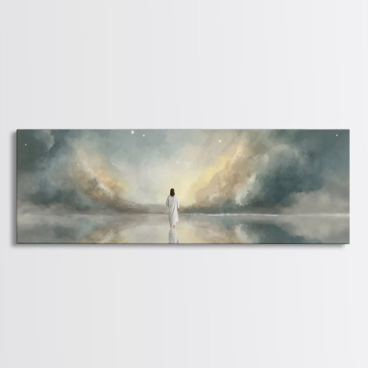 Gentle Promise, Framed Canvas Print, Panoramic Art, Christian Wall Art, Christian Art Canvas, Jesus Painting