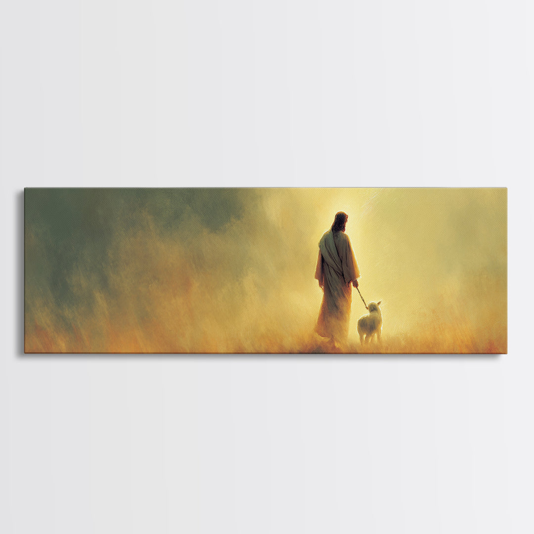 Quiet Shepherd Path – Framed Canvas Print – Christian Wall Art – Panoramic Frame – Christian Art Canvas – Jesus Painting