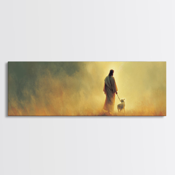 Quiet Shepherd Path – Framed Canvas Print – Christian Wall Art – Panoramic Frame – Christian Art Canvas – Jesus Painting