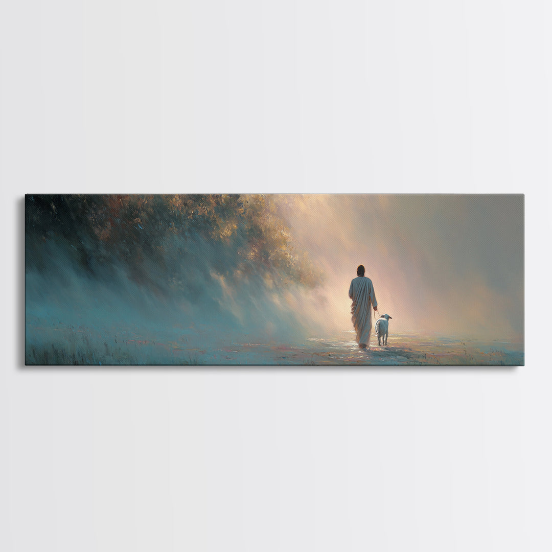 Peaceful Journey, Framed Canvas Print, Christian Art Canvas, Panoramic Painting, Christian Wall Art, Jesus Painting