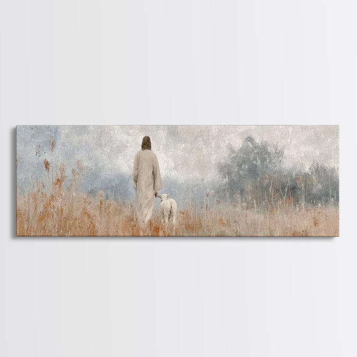 Quiet Meadow Grace | Framed Canvas Print | Panoramic Painting | Christian Art Canvas | Jesus Painting | Christian Wall Art