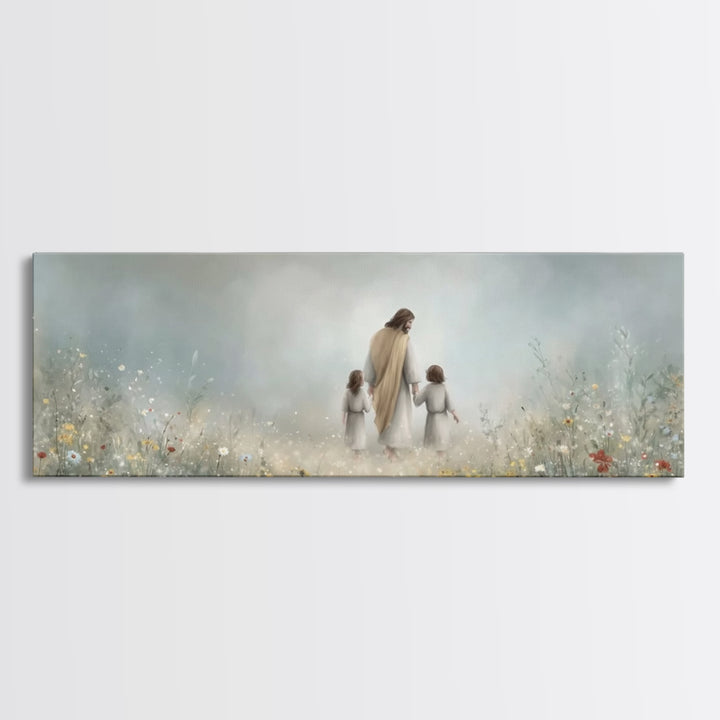 Gentle Lamb Path | Framed Canvas Print | Christian Wall Art | Panoramic Art | Christian Art Canvas | Jesus Painting