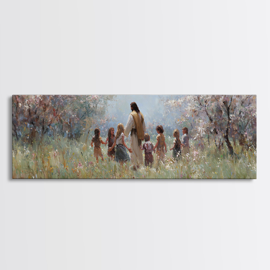 Garden Of Light – Framed Canvas Print – Christian Art Canvas – Panoramic Painting – Christian Wall Art – Jesus Painting