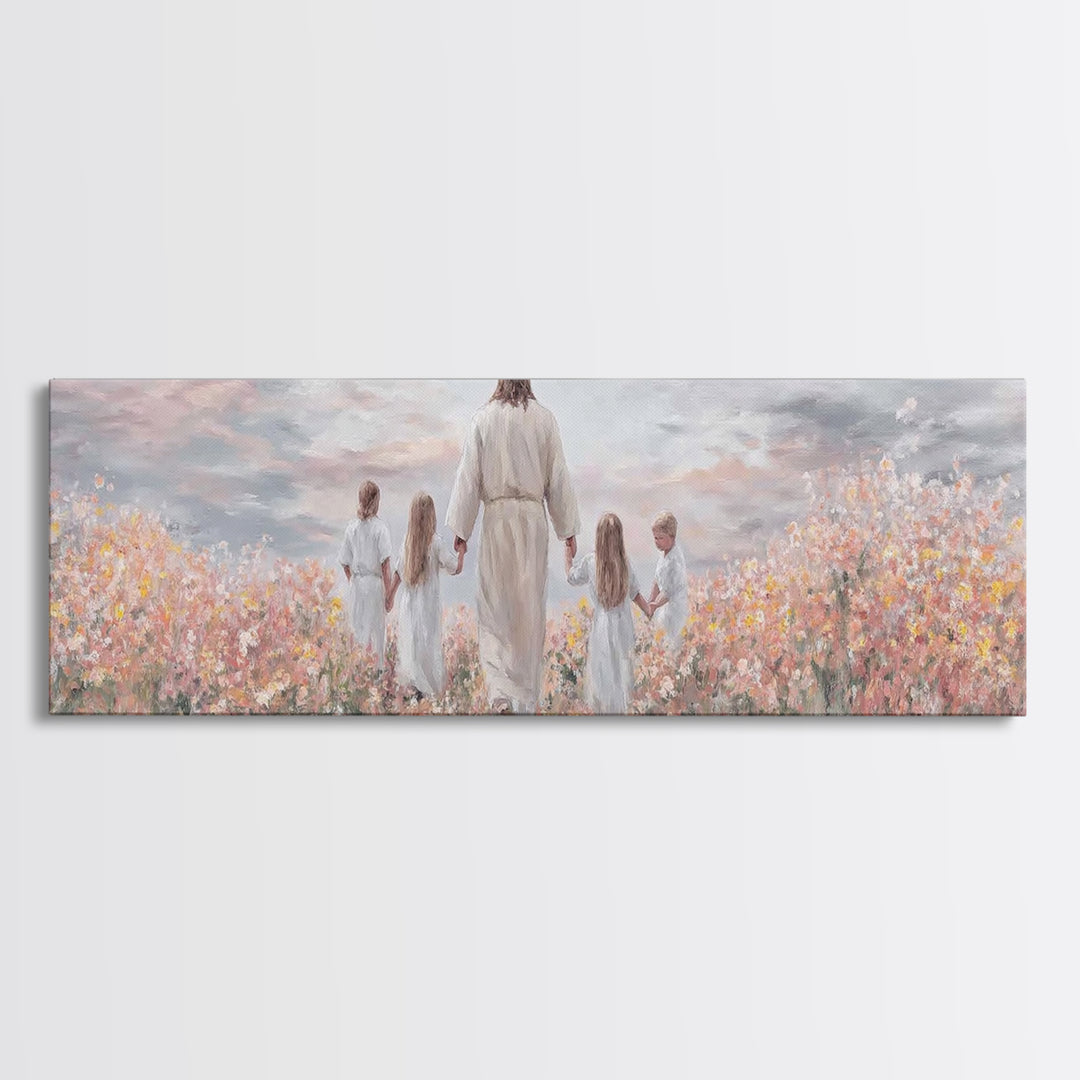 Circle Of Blessings, Framed Canvas Print, Jesus Painting, Christian Wall Art, Panoramic Art, Christian Art Canvas