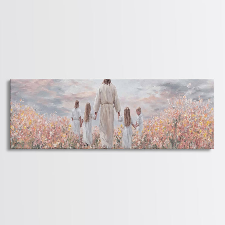 Circle Of Blessings, Framed Canvas Print, Jesus Painting, Christian Wall Art, Panoramic Art, Christian Art Canvas
