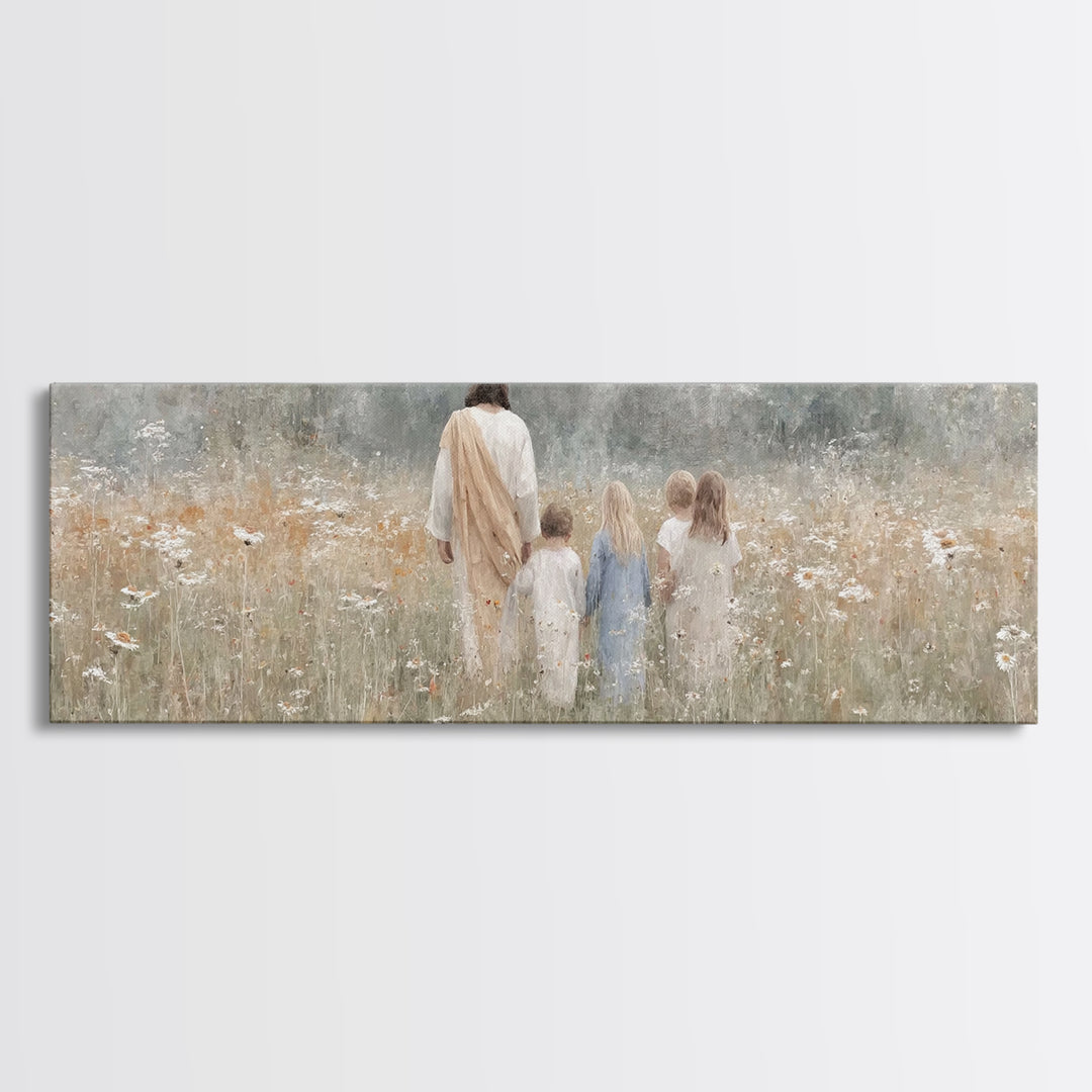 Heavenly Meadow – Framed Canvas Print – Extra Wide Art – Christian Art Canvas – Christian Wall Art – Jesus Painting – Christmas Art – Chris
