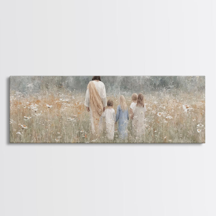 Heavenly Meadow – Framed Canvas Print – Extra Wide Art – Christian Art Canvas – Christian Wall Art – Jesus Painting – Christmas Art – Chris