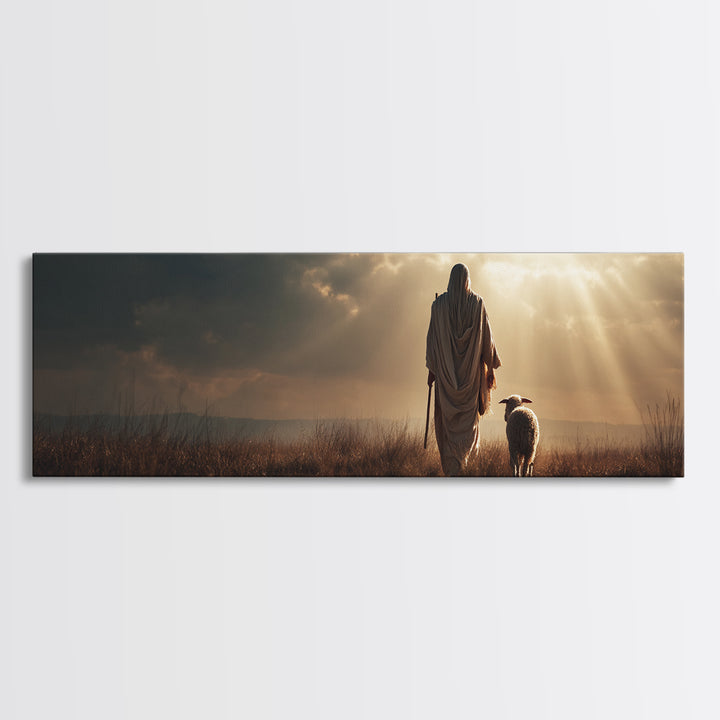 Eternal Shepherd, Framed Canvas Print, Panoramic Wall Art, Christian Art Canvas, Christian Wall Art, Jesus Painting, Christmas Art, Christi