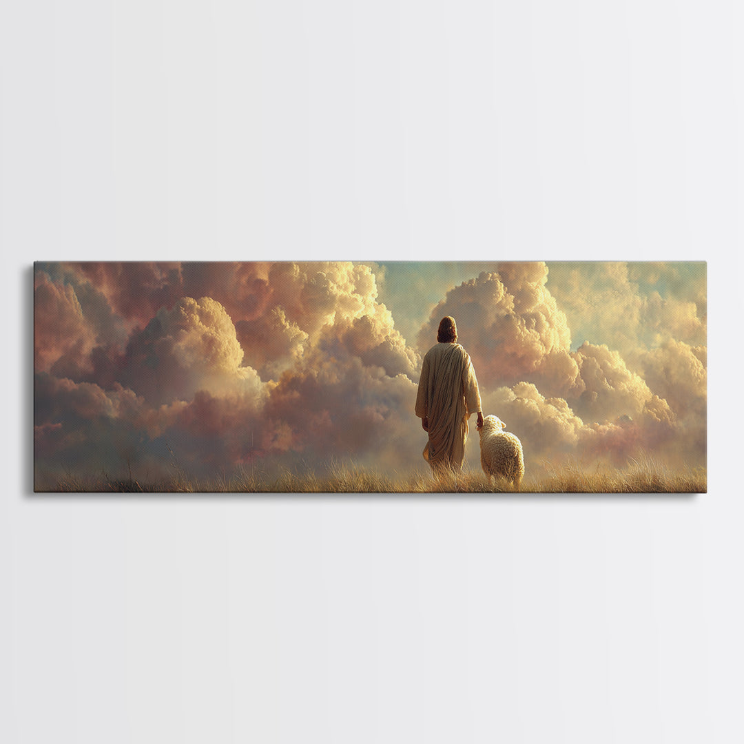 Eternal Shepherd Light – Framed Canvas Print – Panoramic Art – Christian Wall Art – Jesus Painting – Christian Art Canvas – Christian Chris