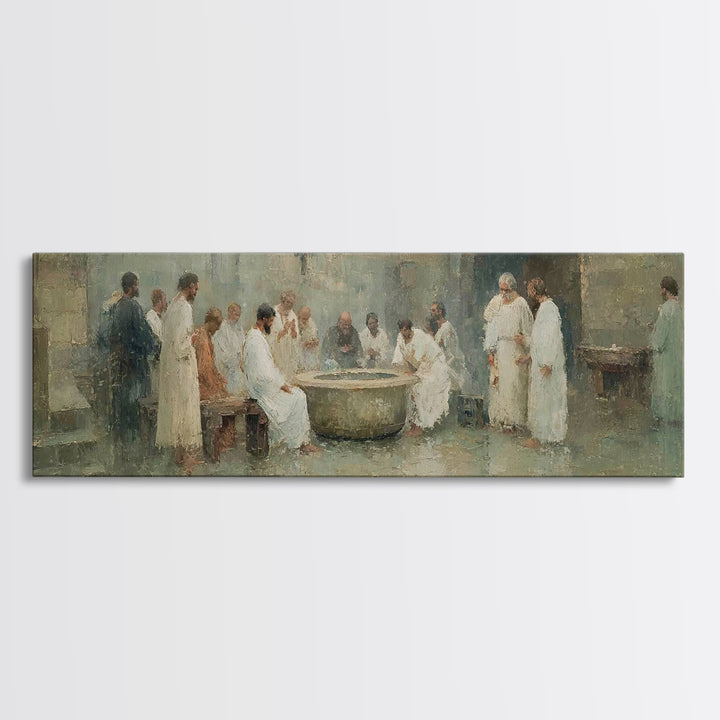 Service of Love, Framed Canvas Print, Panoramic Wall Art, Christian Art Canvas, Jesus Painting, Christian Christmas Art, Christian Decor, C
