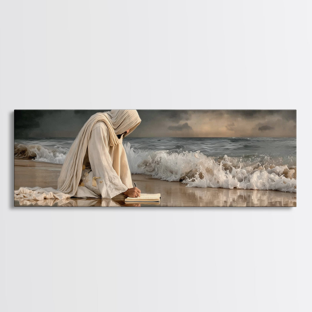 Quiet Sea Prayer | Framed Canvas Print | Jesus Painting | Panoramic Wall Art | Christian Art Print | Christian Wall Art | Christmas Art