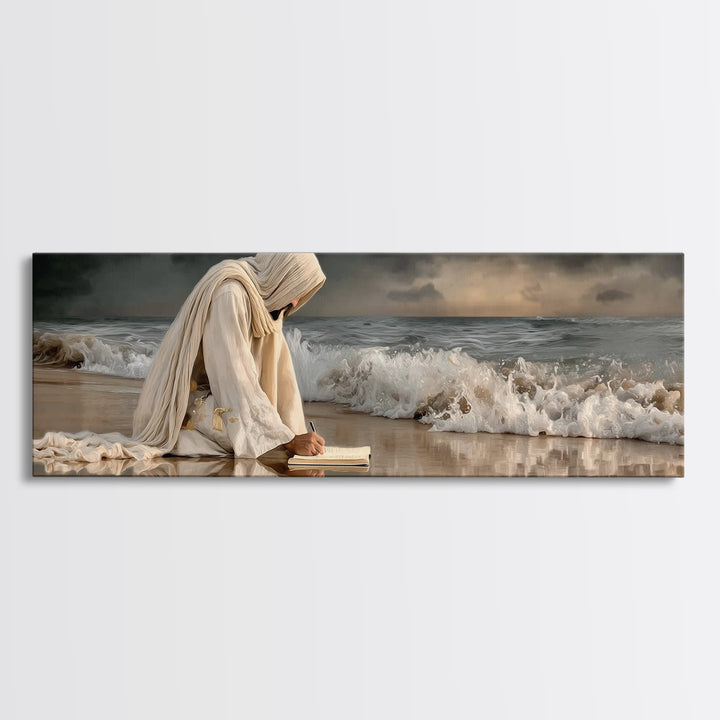 Quiet Sea Prayer | Framed Canvas Print | Jesus Painting | Panoramic Wall Art | Christian Art Print | Christian Wall Art | Christmas Art