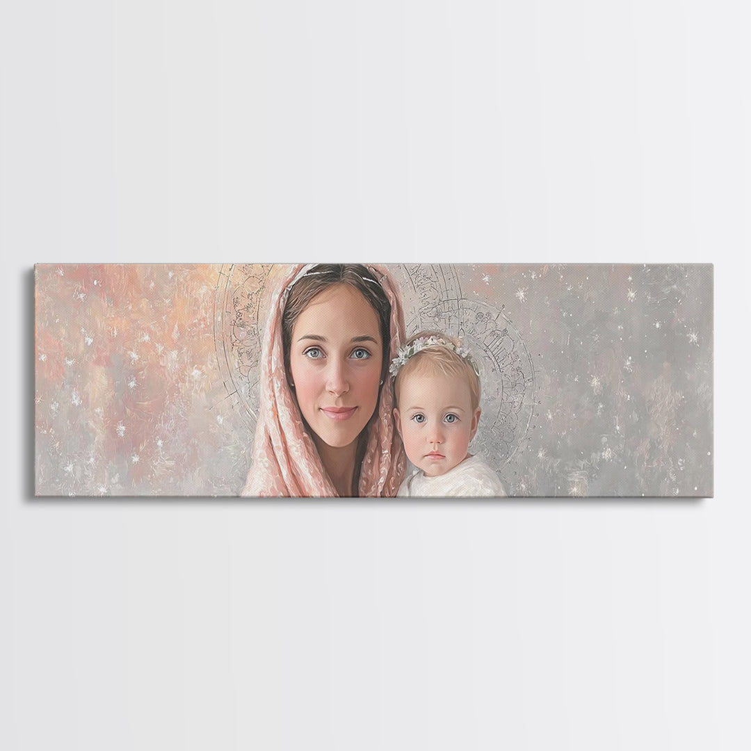 Radiant Holy Innocence | Framed Canvas Print | Panoramic Wall Art | Christian Art Canvas | Mary And Jesus Painting | Christian Christmas Ar
