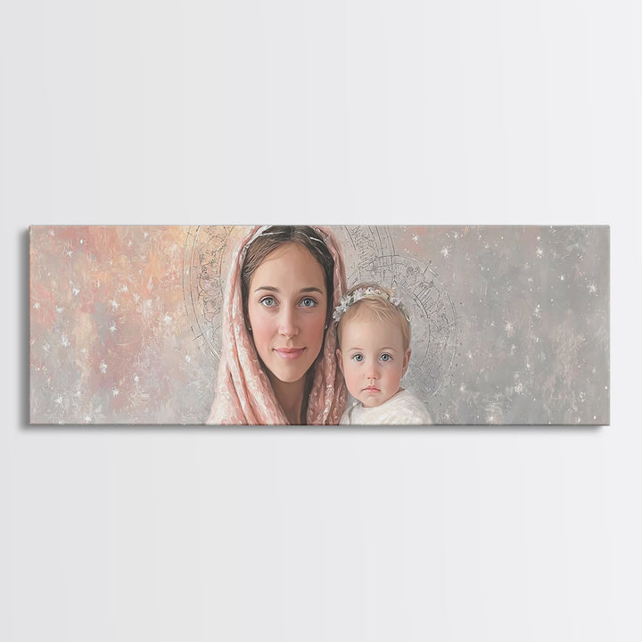 Radiant Holy Innocence | Framed Canvas Print | Panoramic Wall Art | Christian Art Canvas | Mary And Jesus Painting | Christian Christmas Ar