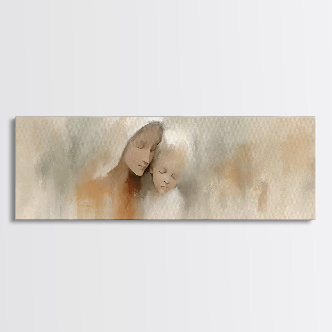 Hushed Bethlehem Love - Framed Canvas Print - Panoramic Print - Christian Wall Art - Mary And Jesus Painting - Christian Art Canvas - Chris