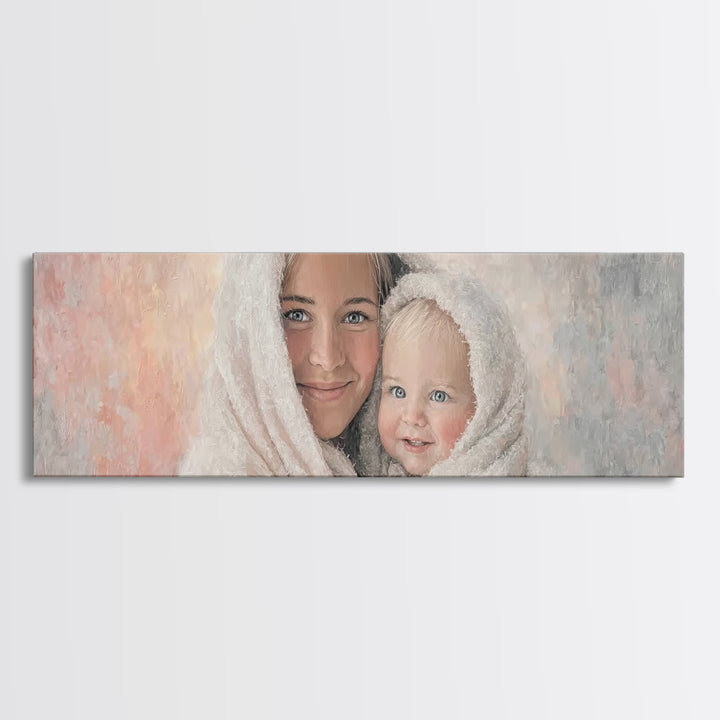 Light Of Pure Joy - Framed Canvas Print - Panoramic Wall Art - Christian Art Canvas - Christmas Art - Mary And Jesus Painting - Christian W