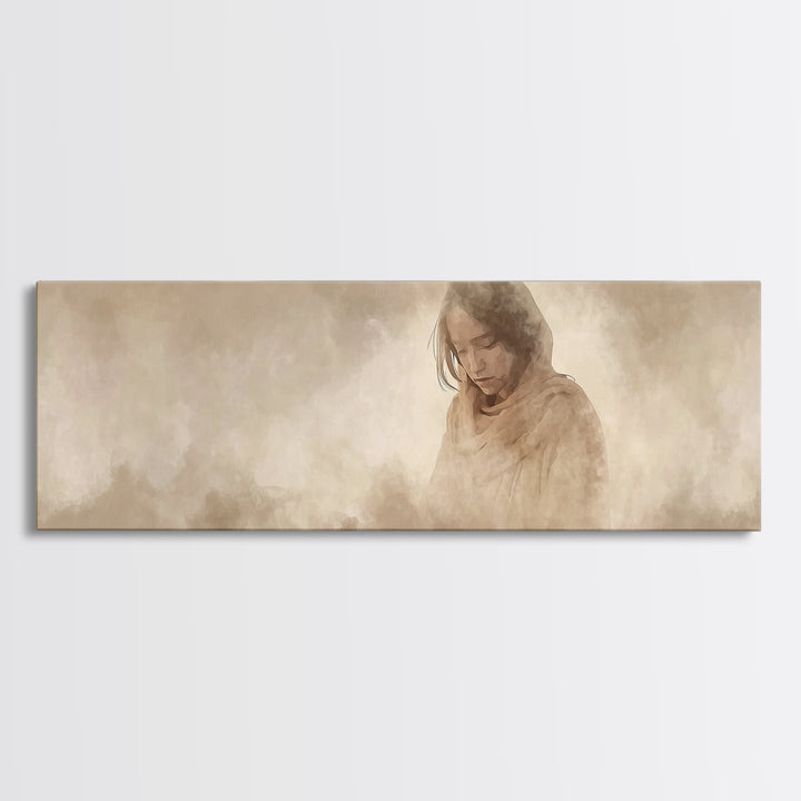 Solitude of Mercy, Framed Canvas Print, Panoramic Art, Christian Art Canvas, Moody Christian Art, Christian Decor, Jesus Painting