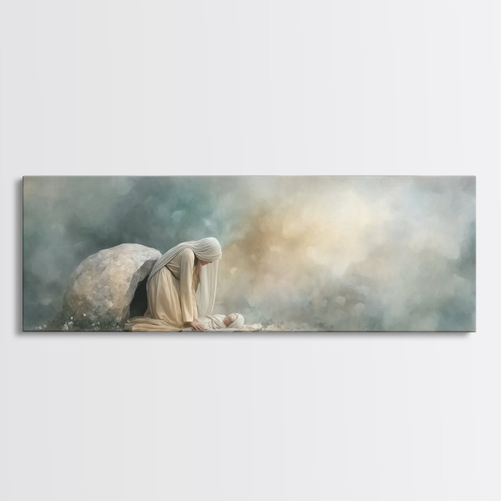 Holy Night Shelter – Framed Canvas Print – Panoramic Wall Art – Birth of Jesus Painting – Christian Art – Christmas Art – Christian Decorat
