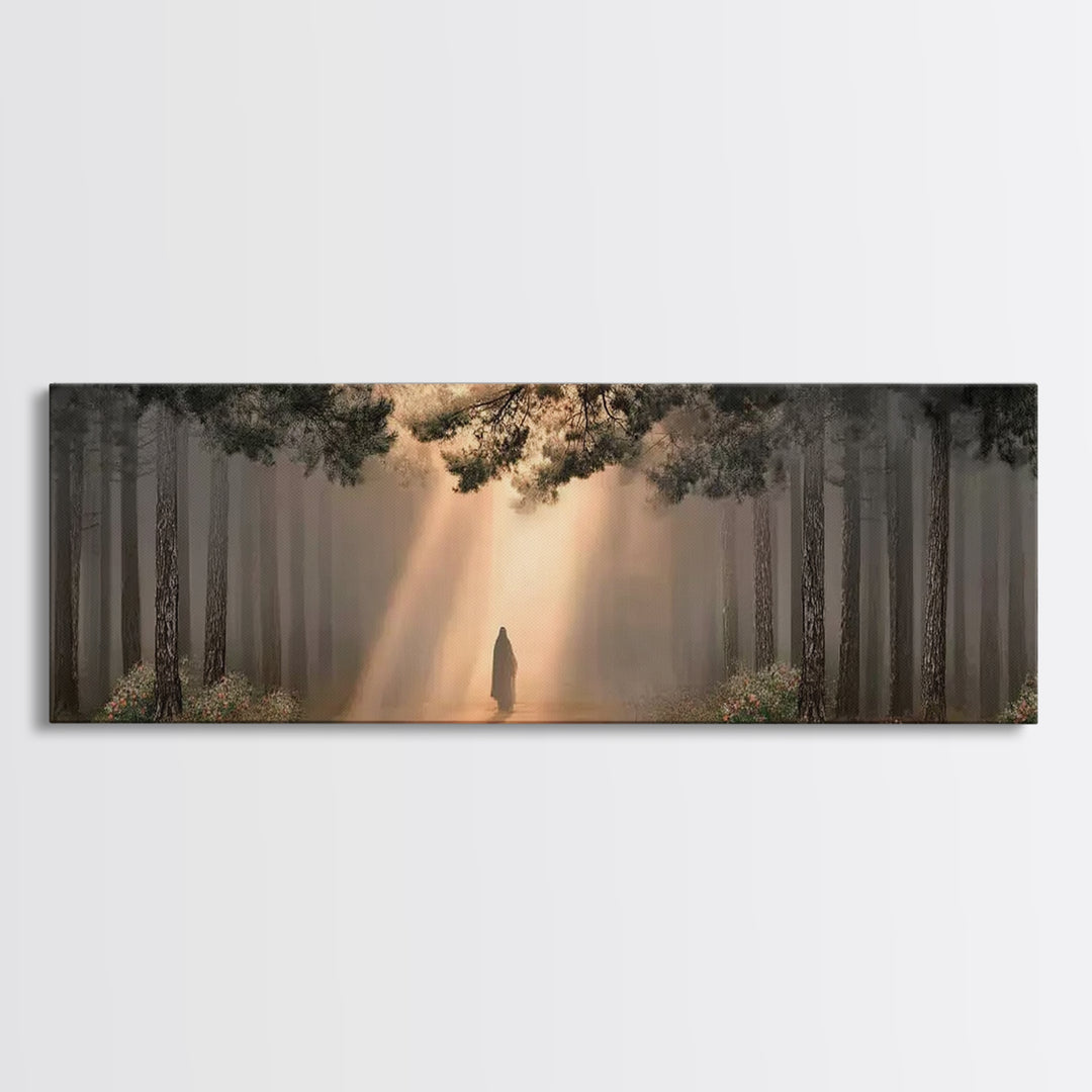 Forest Of Promise, Framed Canvas Print, Panoramic Wall Art, Christian Paintings, Jesus Art Print, Framed Christian Art, Unique Christian Ar