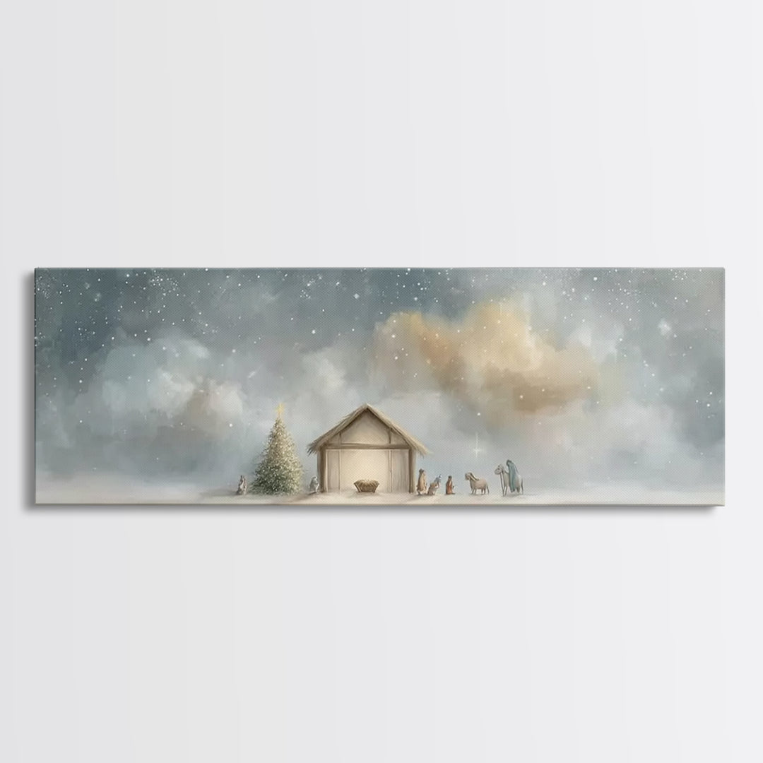 Heavenly Nativity – Framed Canvas Print – Panoramic Print – Christian Christmas Art – Christmas Canvas Wall Art – Christian Art – Framed Ch