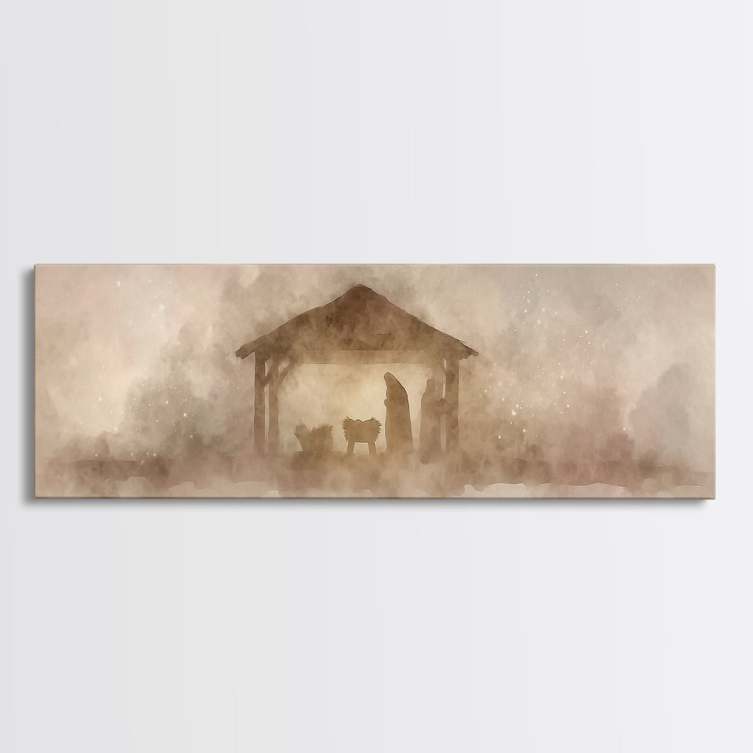 Starry Manger Peace – Framed Canvas Print – Panoramic Art – Christian Wall Art – Christian Art Canvas – Jesus Christmas Art – Christian Dec