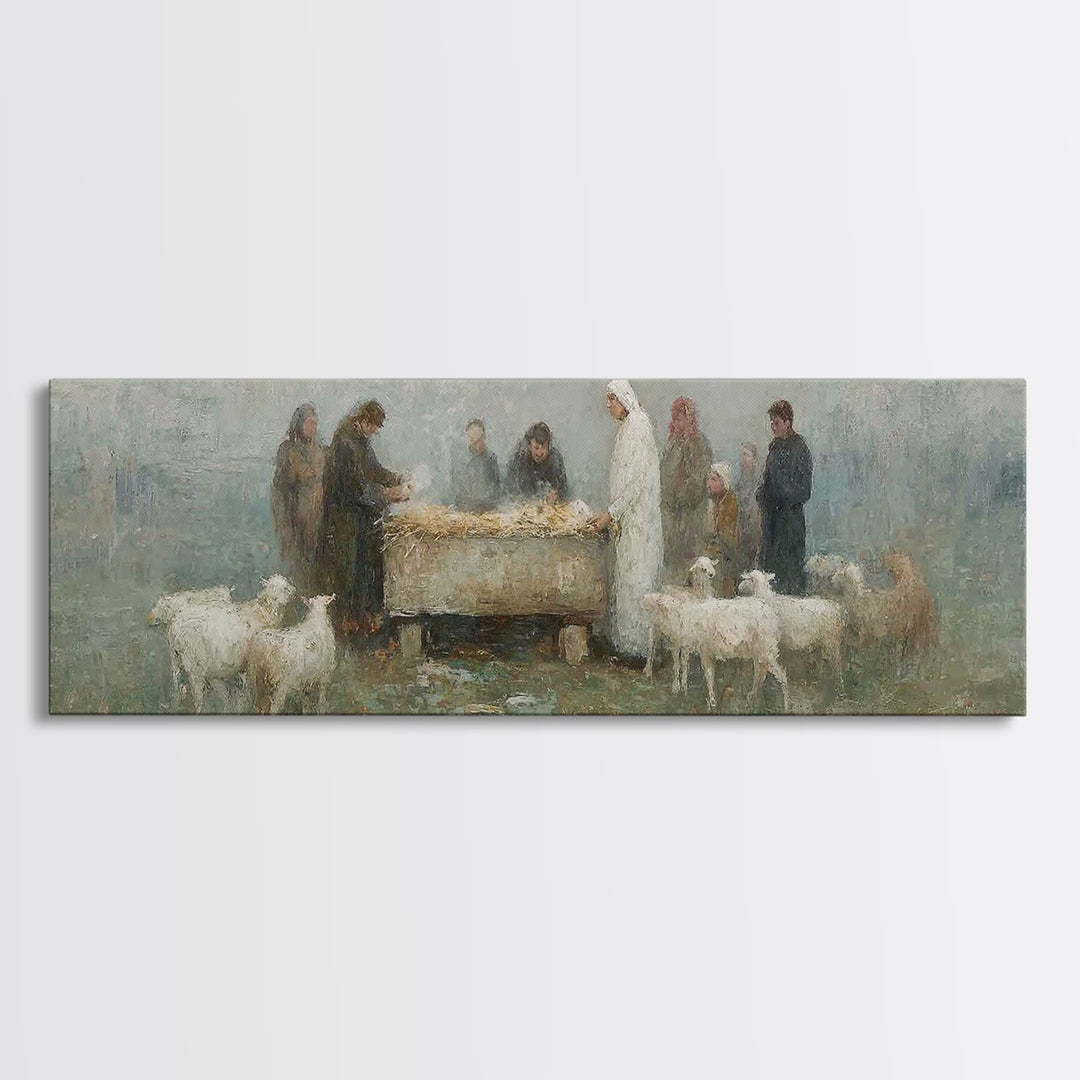 Holy Night Shelter | Framed Canvas Print | Panoramic Painting | Christian Christmas Art | Christian Wall Art | Christian Art Print | Jesus